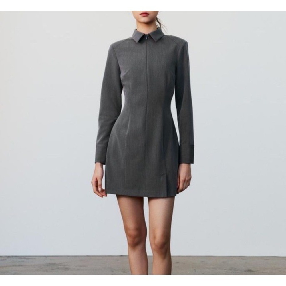 Zara Suit Mini Dress Fitted Gray Classy Business Zip Woman's Size XS